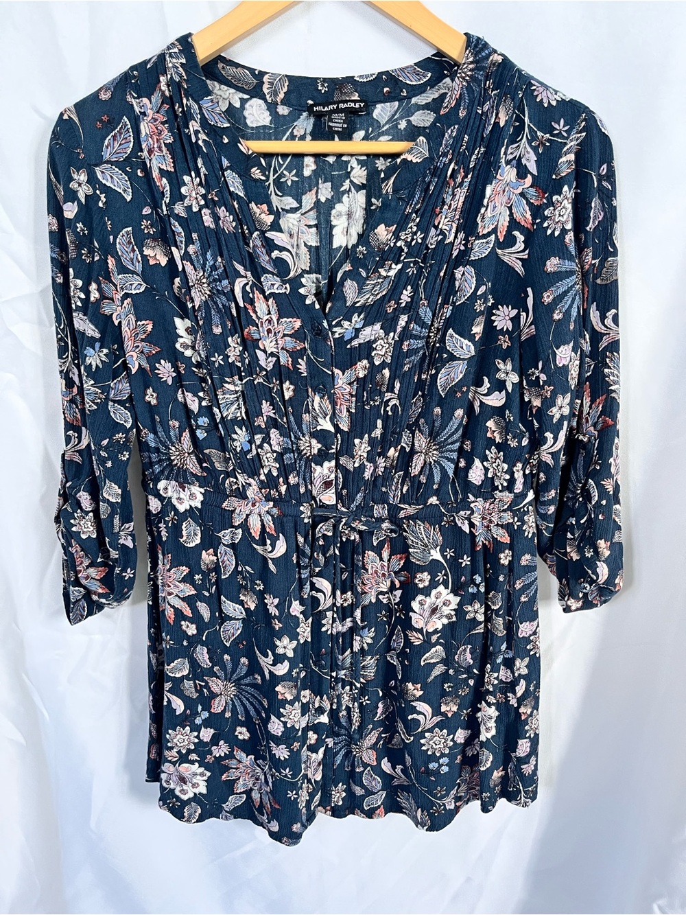 Hilary Radley Navy Floral Peasant Long Sleeve Dress